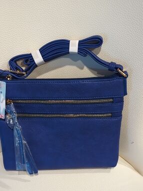 Casual Blue Women's Crossbody Bag with Double Zip Front